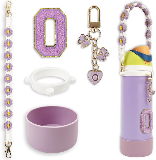 SITKOL Silicone Boot Cute Monogram Set Compatible with Owala Water Bottle 24 oz, 32 oz, 40 oz - Perfect Letter Owala Accessories for Owala Tumbler, Owala Free Sip, Pink Owala, Black Owala