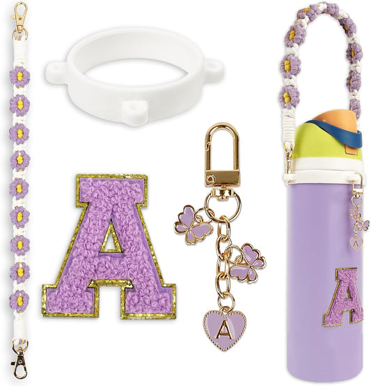 Cute Letter Charm Set Compatible with Owala Water Bottle 24 oz, 32 oz, 40 oz, Owala Kids, Owala Coffee Tumbler, Owala FreeSip – Includes Handle Strap, for Owala Accessories & Stanley Cup Accessories