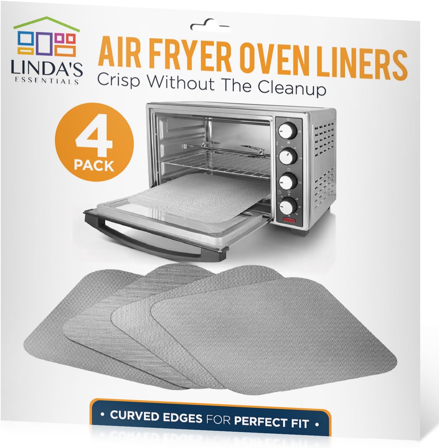Toaster Oven Liners for Bottom of Oven (4 Pack) Reusable Non-Stick Heat Resistant Toaster Liners, Compatible with Ninja, Cuisinart, Emeril Lagasse & More, Toaster Mat, 12"x12" (Silver)