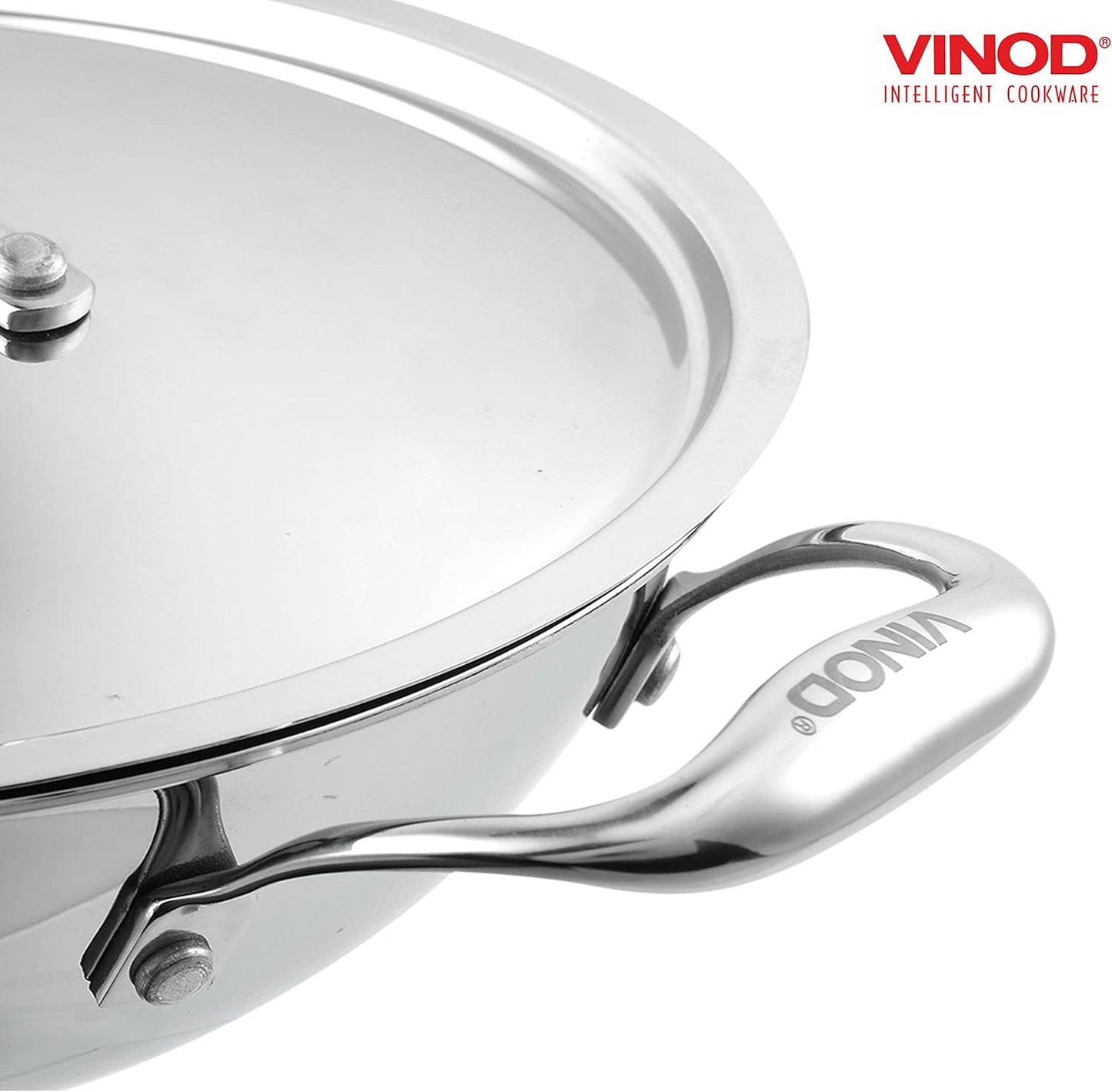 Vinod Platinum Kadai Triply Stainless Steel | Suitable For Indian Cooking, Sauces, Stews, Soups | Deep/Extra Deep Kadai With Lid | Induction, Electric Friendly (Extra Deep Kadai, 18cm)