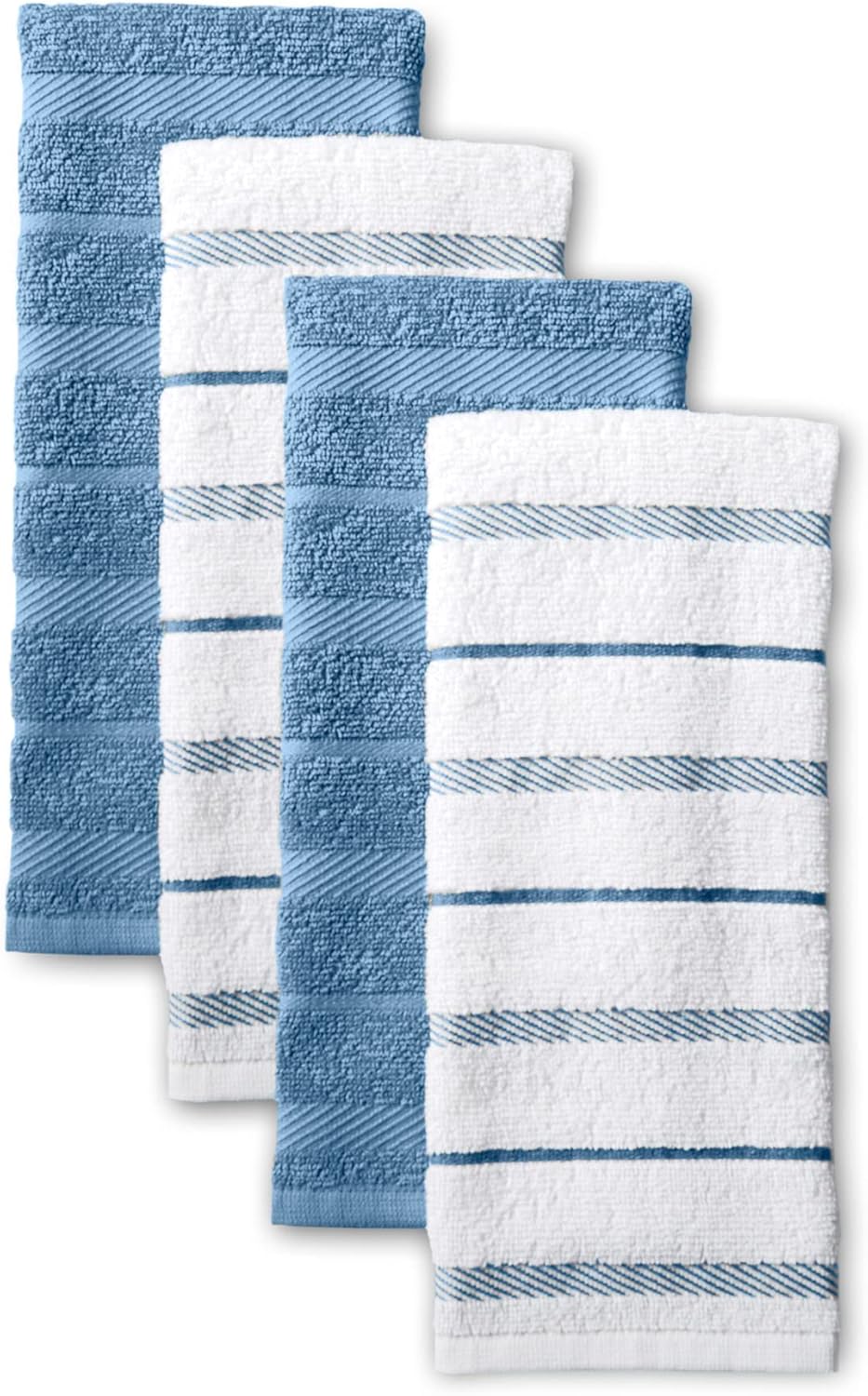 KitchenAid Albany Kitchen Towel 4-Pack Set, Blue Velvet/White, 16"x26"
