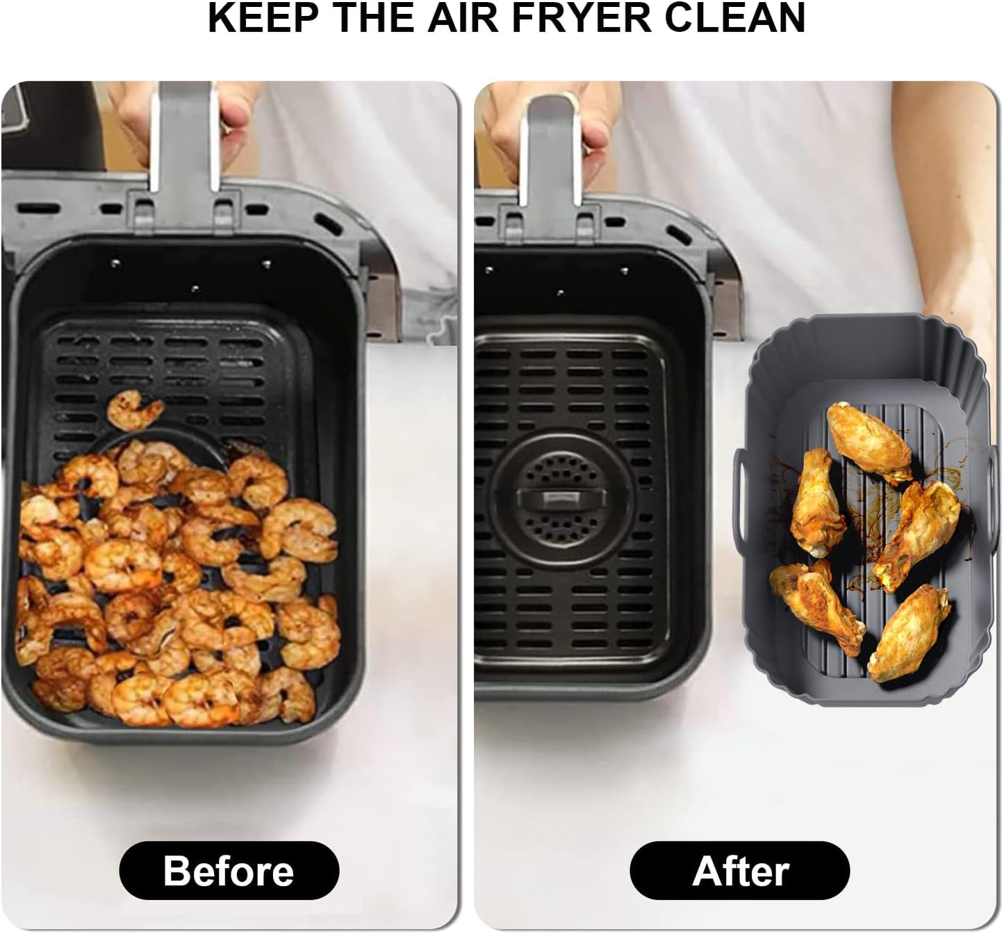 Silicone Air Fryer Liners 2 Pack, Reusable Compatible for Ninja Foodi DZ201, DZ401, DZ550, COSORI, Chefman, Instant, and 6-in-1 8-10QT Baskets