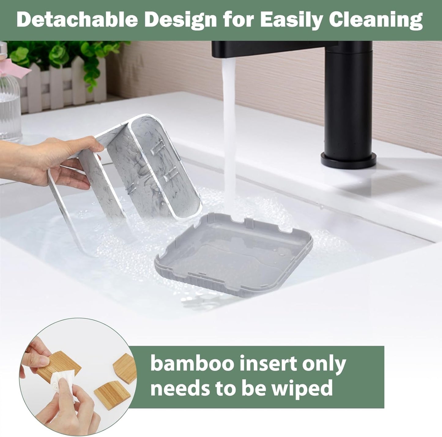 Chintu Toothbrush Holders for Bathrooms - 6 Slots Electric Tooth Brushing Holder, Bathroom Countertop Organizer for Kids Family, Marble Toothbrush and Toothpaste Holder Shower Storage Grey