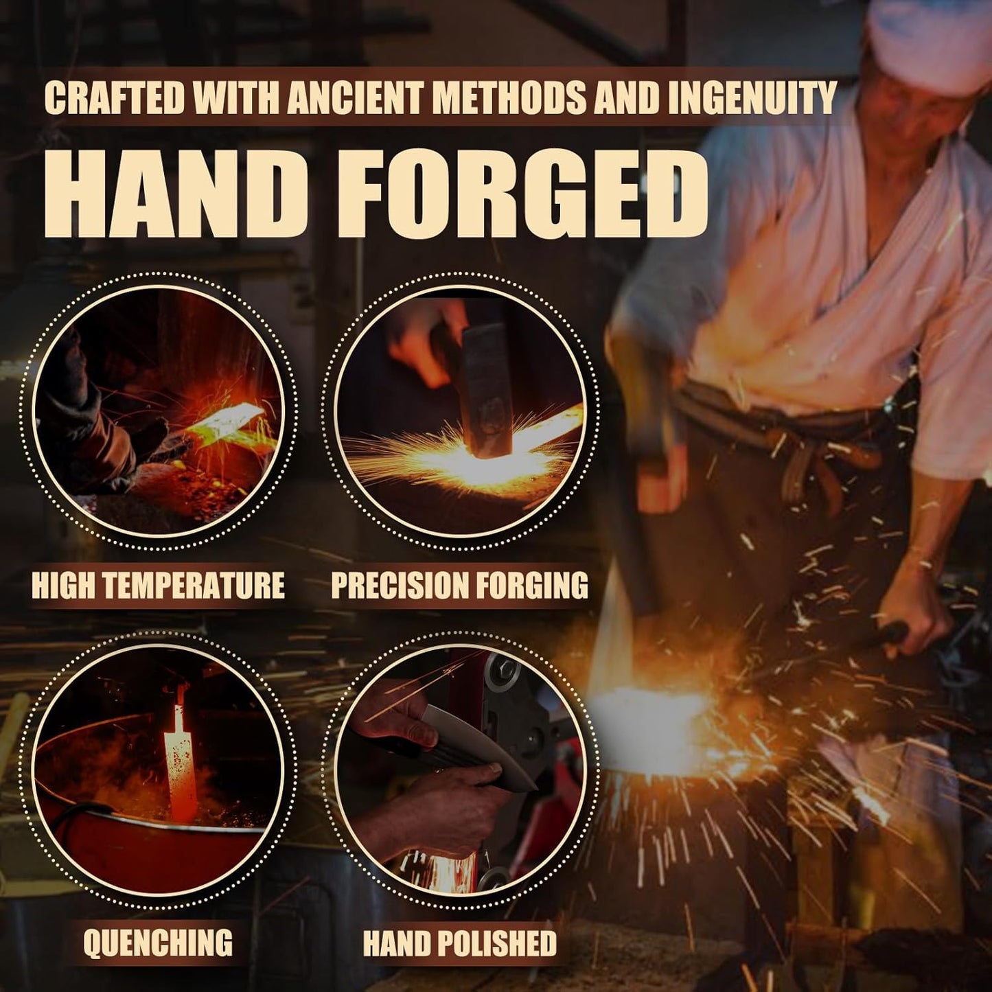 Kitchen Knife Set, Hand Forged Chef Knife Set with Full Tang Wood Handle, High Carbon Steel Butcher Knife Set for Meat Cutting Cleaver Knife Set for Vegetables Camping BBQ Ideal Gifts