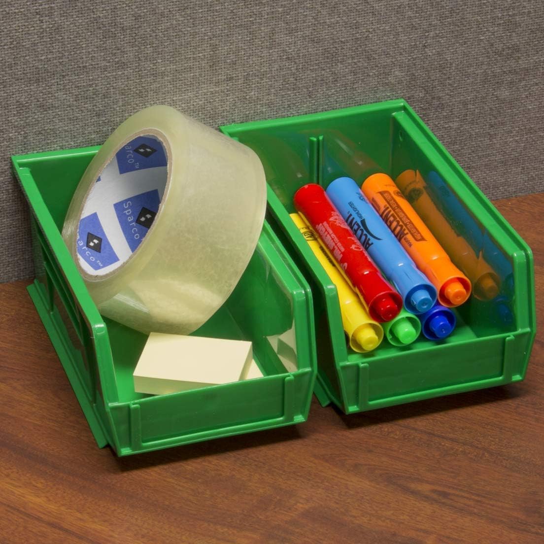 Akro-Mils 30220 AkroBins Plastic Storage Bins, Space-Saving Stackable Bins for Garage, Pantry, Craft Organization, 7-Inch x 4-Inch x 3-Inch, Green, 24-Pack