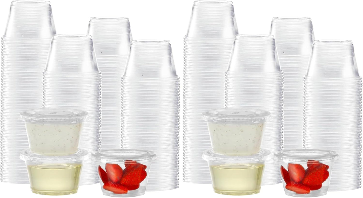 TashiBox 200 Sets - 4 oz Portion Cups With Lids, Small Plastic Containers, Airtight and Stackable Souffle Cups for Jello Shots, Sauce, Condiments, Lunch, Party, Trips (Pack of 2)