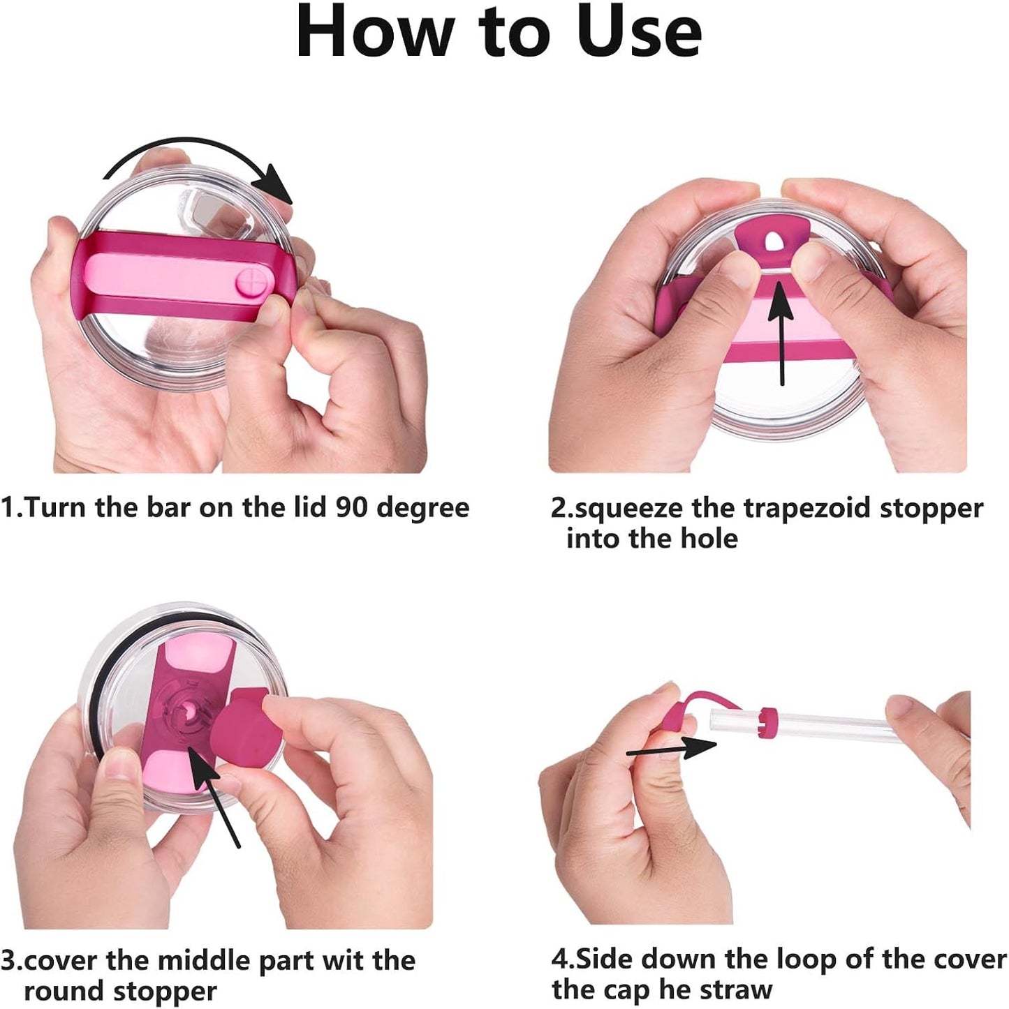 Silicone Spill Stopper Set for Tumbler Cup 2.0 30oz & 40oz with Straw Cover (Set of 2, Fuchsia)