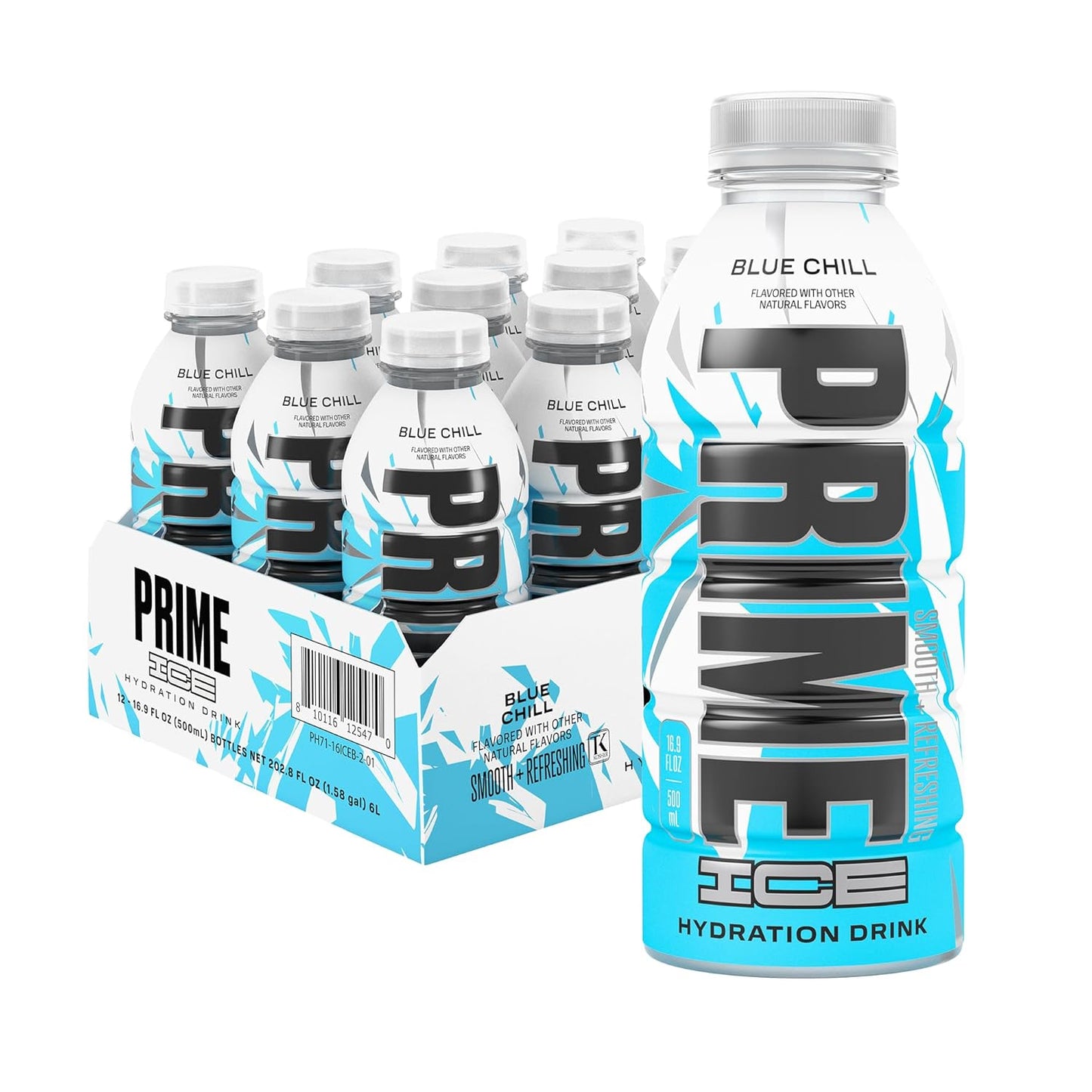 PRIME Hydration ICE BLUE CHILL, Sports Drinks, Electrolyte Enhanced for Ultimate Hydration, 250mg BCAAs, B Vitamins, Antioxidants, Low Sugar, 16.9 Fl Oz, 12 Pack