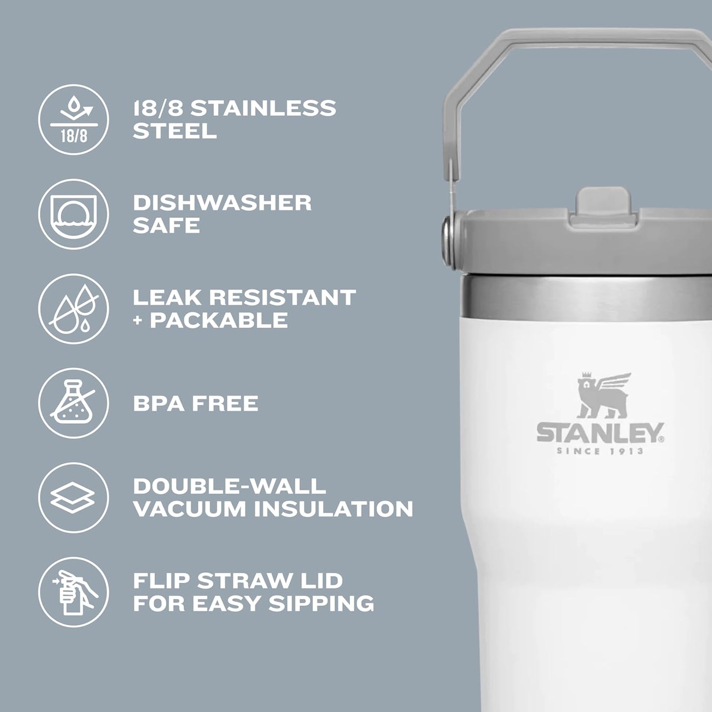 Stanley IceFlow Stainless Steel Tumbler - Vacuum Insulated Water Bottle for Home, Office or Car Reusable Cup with Straw Leak Resistant Flip Cold for 12 Hours or Iced for 2 Days