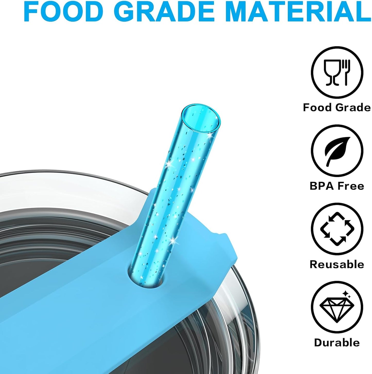 8PCS Color Replacement Straws for Stanley Owala Simple Modern, Alwenid Reusable Glitter Clear Stainless Steel Straws Accessories for Tumbler Mug Cup, BPA Free and Dishwasher Safe(7*Tritan+1*Metal)