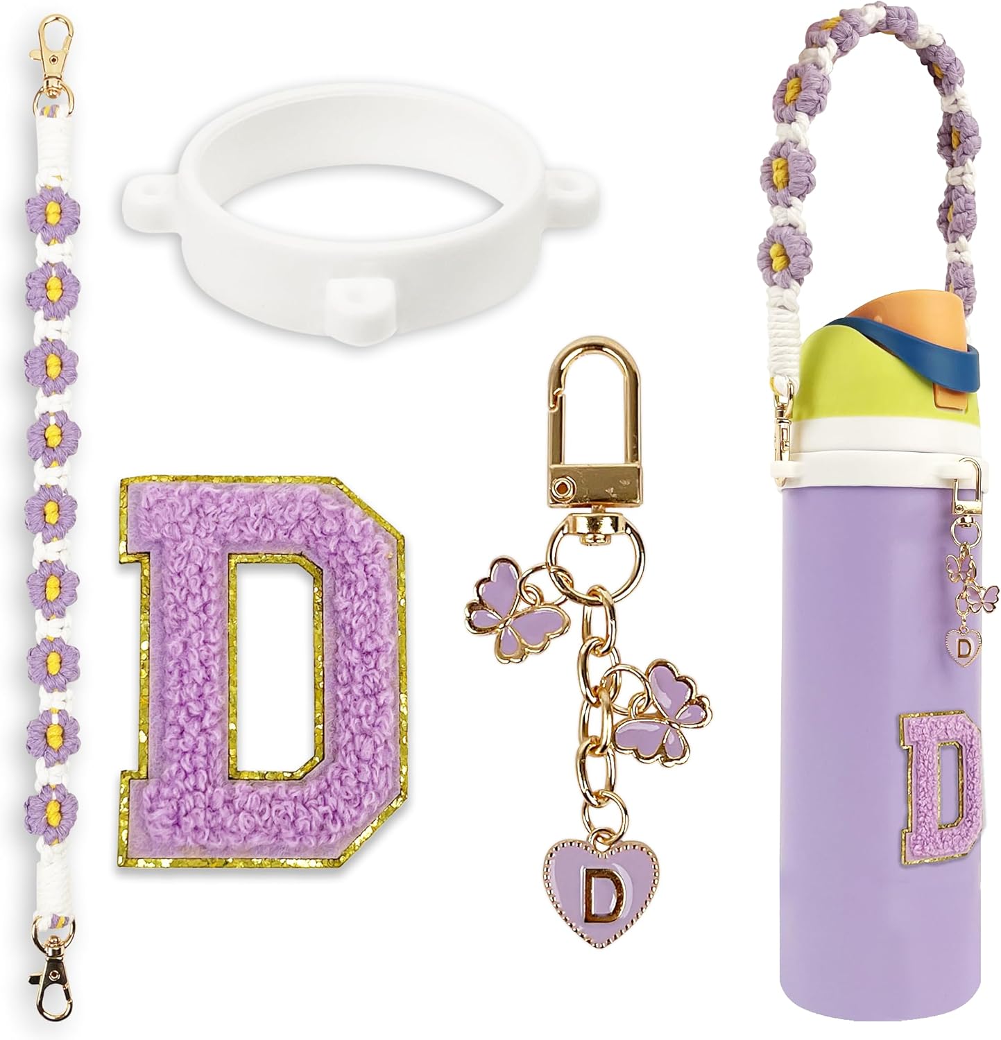 Cute Letter Charm Set Compatible with Owala Water Bottle 24 oz, 32 oz, 40 oz, Owala Kids, Owala Coffee Tumbler, Owala FreeSip – Includes Handle Strap, for Owala Accessories & Stanley Cup Accessories