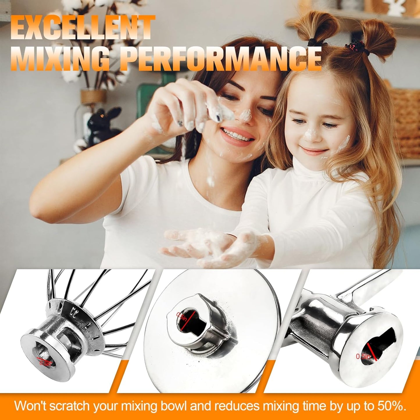 Funmit Mixers Accessories Stainless Steel Attachments Replacement for Kitchen-aid Mixers, K45WW Wire Whip, K45DH Dough Hook, K45B Coated Flat Blade Paddle, Kitchen Tilt-Head Aid Stand Mixer Attachment