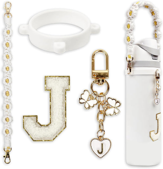 Cute Letter Charm Set Compatible with Owala Water Bottle 24 oz, 32 oz, 40 oz, Owala Kids, Owala Coffee Tumbler, Owala FreeSip – Includes Handle Strap, for Owala Accessories & Stanley Cup Accessories