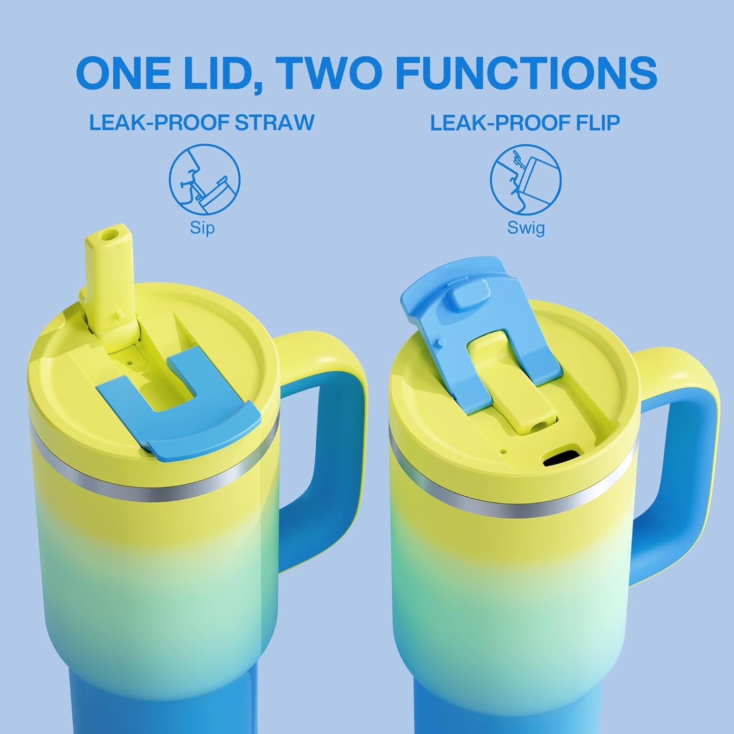 ENCOOL 40 oz Tumbler with Handle and Straw: Stainless Steel Insulated Tumbler Keeps Cold for 24 Hours, Leakproof Travel Cup Fits in Cup Holder and BPA-Free, Soft Lagoon