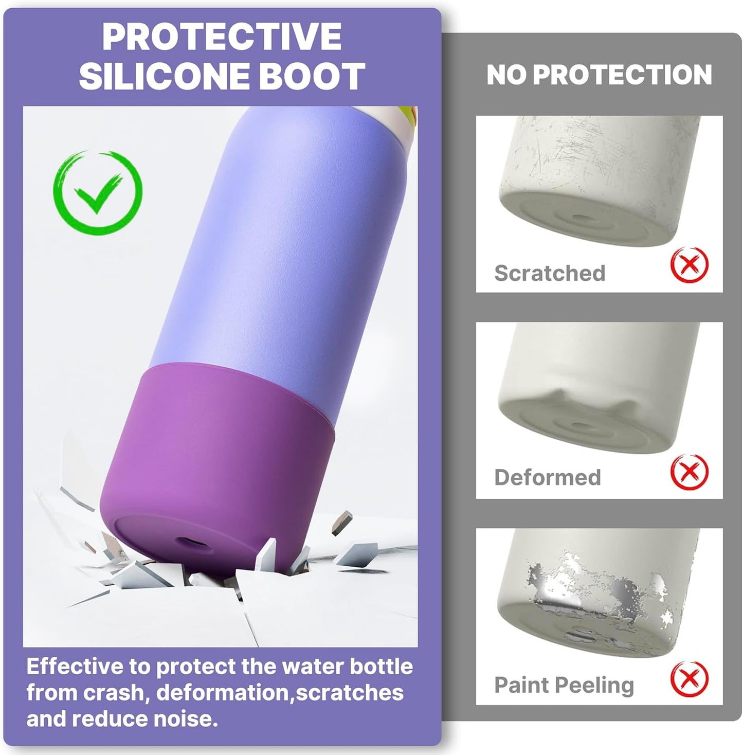 Silicone Water Bottle Boot for Owala 32 oz, Anti-Slip Protective Sleeve for Owala Twist & FreeSip & Flip Stainless Steel Water Bottle, Boot Bottom Base for Owala (Purple)