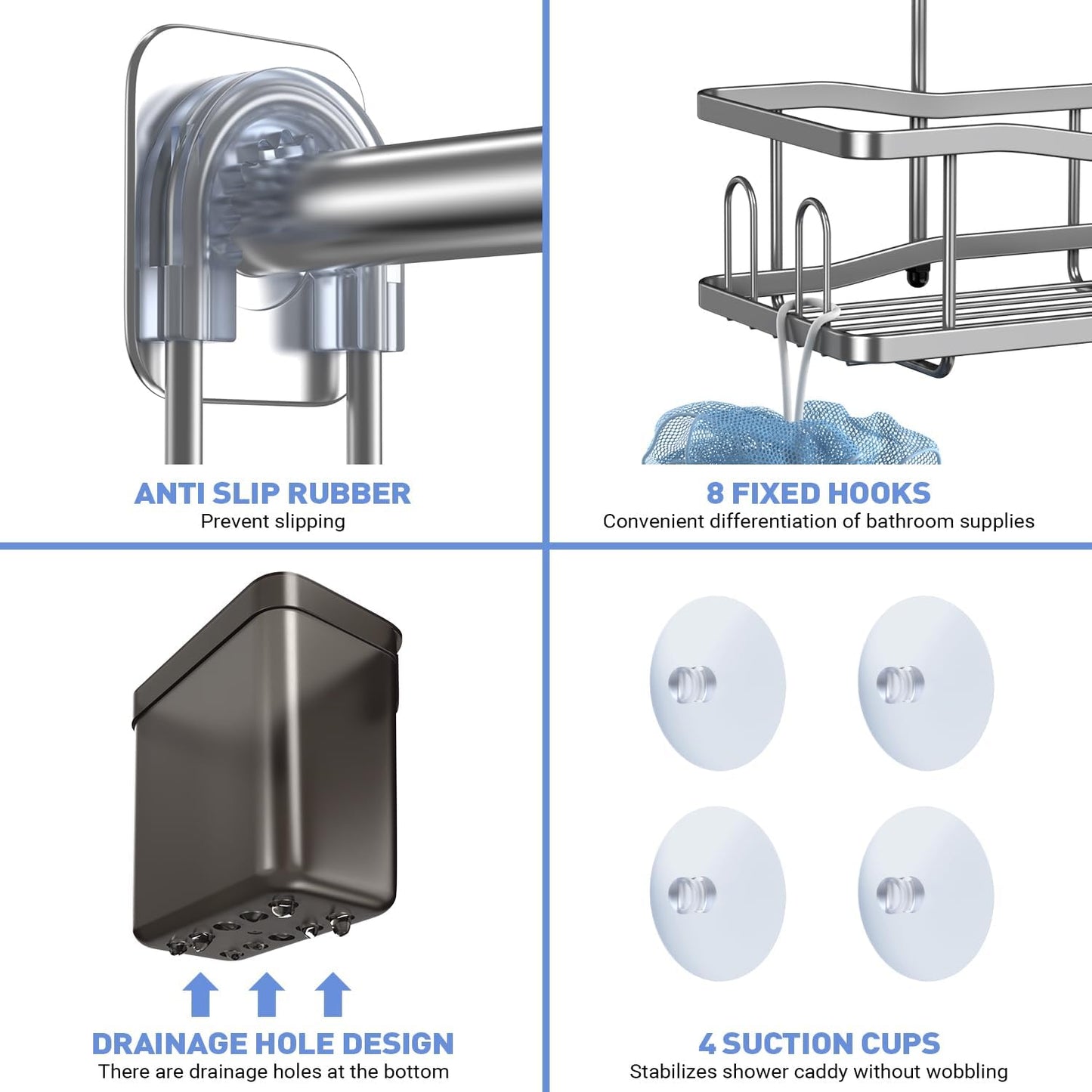 Hanging Shower Caddy Bathroom Organizer: Rustproof Shower Shelf Racks Over Shower Head - No Drilling Inside Bath Shower Rack Shelves Over Showerhead for Shampoo with Soap Holder Silver