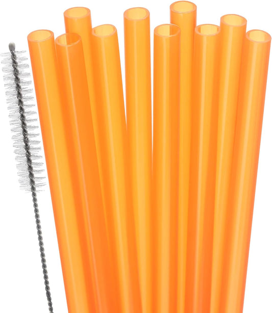 Dakoufish Replacement Straw for Stanley|Owala|Simple Modern 40oz 30oz Tumbler,10 Pack 12 Inch Orange Reusable Straws With Cleaning Brush for Stanley Cup Accessorie,BPA Free,Dishwasher Safe