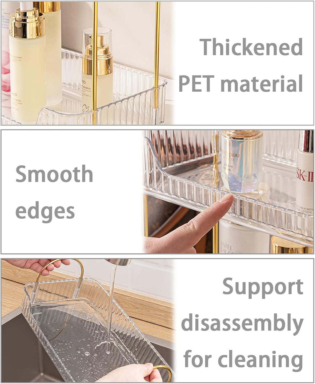 Bathroom Counter Organizer Countertop Storage, Cosmetics Skincare Shelf, Makeup Organizer Perfume for Dresser Vanity Tray, Spice Rack for Kitchen(3 Tier-Clear)