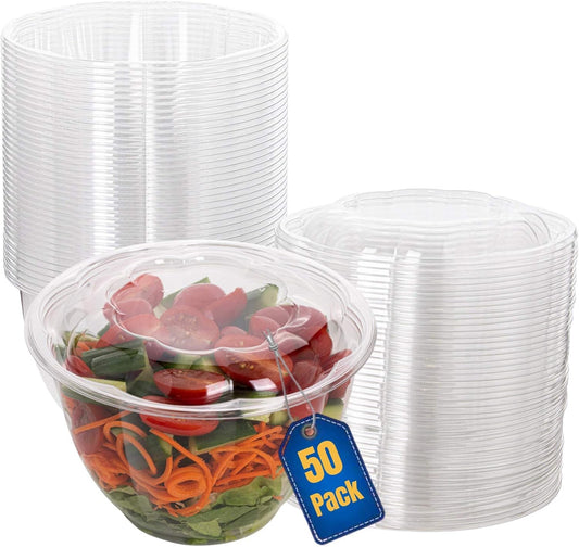 Smygoods Disposable Plastic Salad Bowls with Airtight Lids Ideal for Meal Prep, Takeout, Catering, Parties, Picnics, and Food Storage, Stackable, Leak-Proof