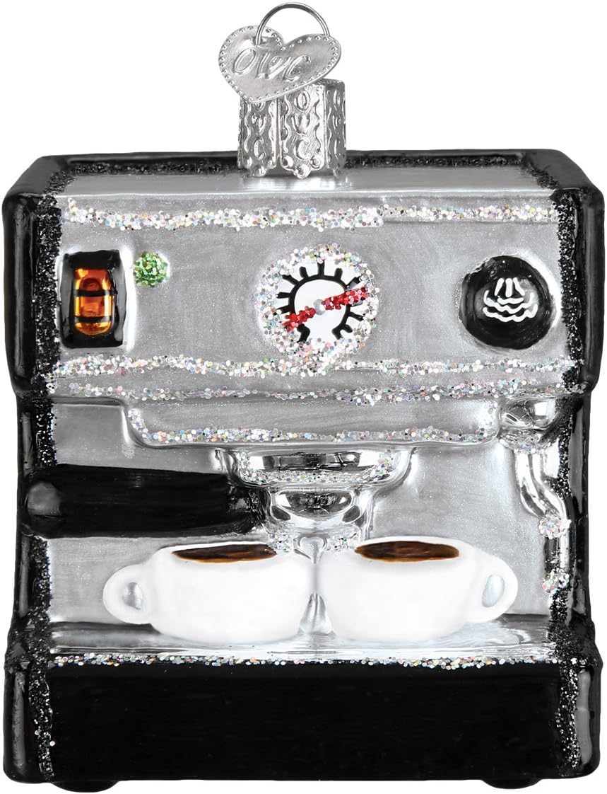 Old World Christmas Espresso Machine Glass Blown Ornament for Christmas Tree, Handcrafted Holiday Decoration, Coffee Collection