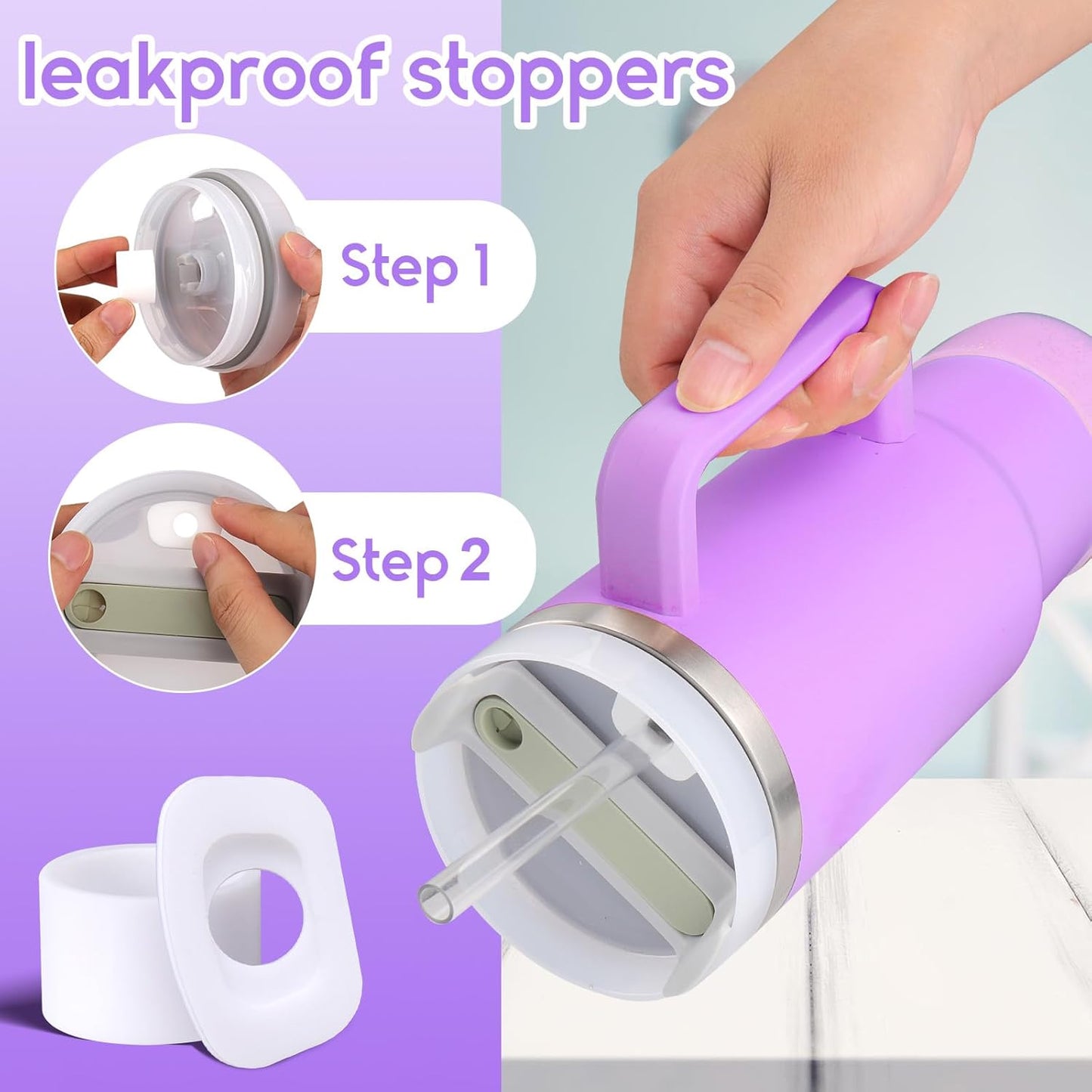 Mity rain 6PCS Cup Accessories Set for Stanley Cup 30oz 40oz tumbler with handle, Including Silicone Straw Topper Cover Cap and Boot, Spill Proof Stopper, Handle Charm, Initials Sticker (Letter O)