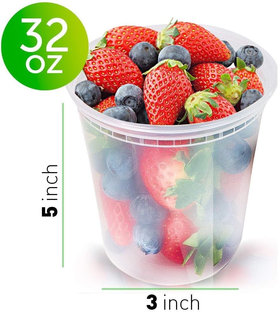 Glotoch 48 Pack (Mixed) 8 oz, 16 oz. and 32 oz. Plastic Food and Drink Storage Containers Set with Lids - Microwave, Freezer & Dishwasher Safe Eco-Friendly, BPA-Free, Reusable & Stackable
