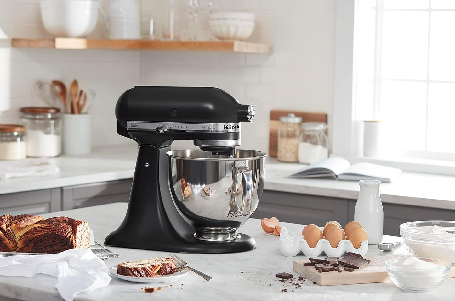 KitchenAid Artisan Series 5 Quart Tilt Head Stand Mixer with Pouring Shield KSM150PS, Matte Black