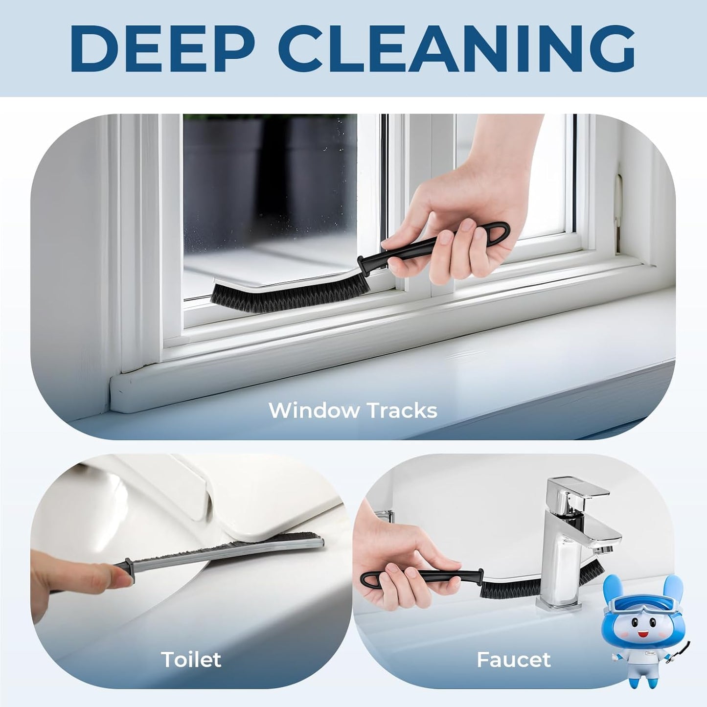 Crevice Cleaning Brushes, Scrub Brush for Hard to Reach Small Space, Home Essentials, Cleaning Supplies, Cleaning Tools for Household Use, Bathroom, Shower, Kitchen, Window, Toilet (3, Black)