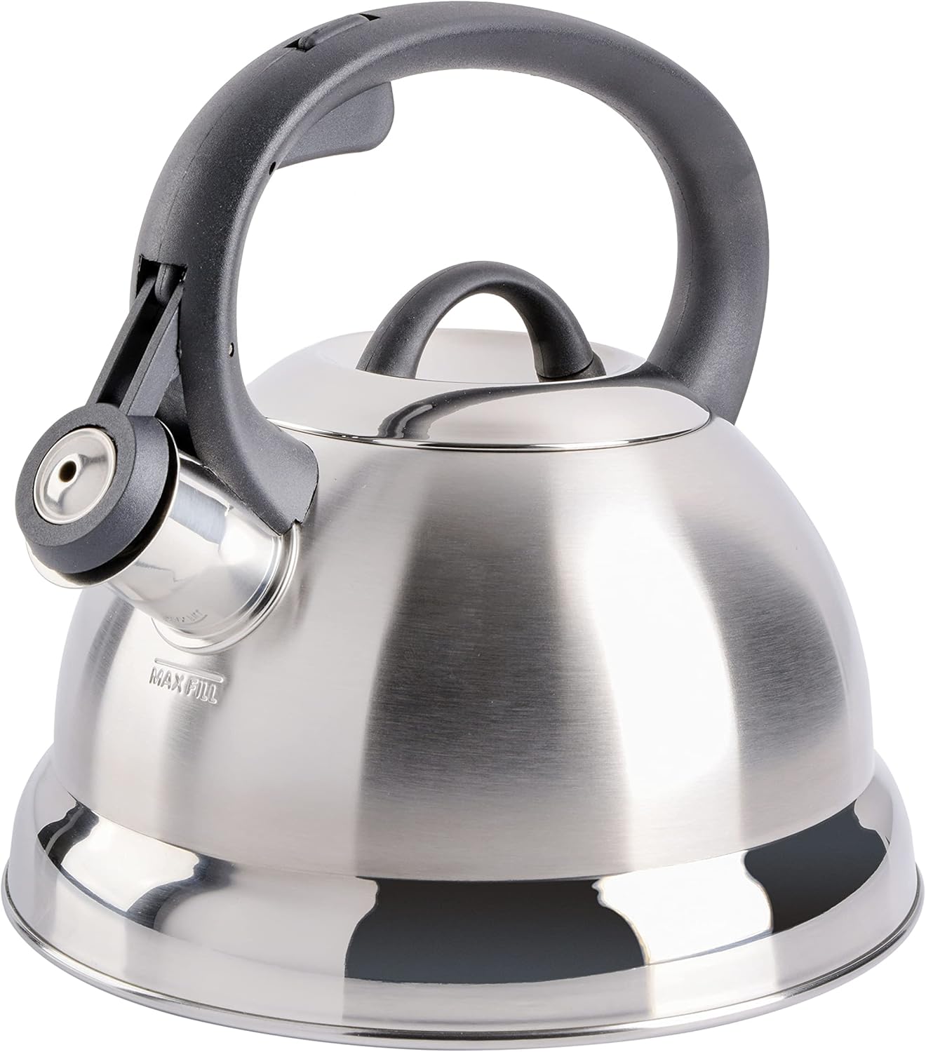 Mr. Coffee Flintshire 1.75-Quart Stainless Steel Whistling Tea Kettle – Brushed Satin Finish Stove-Top Kettle for Boiling Water