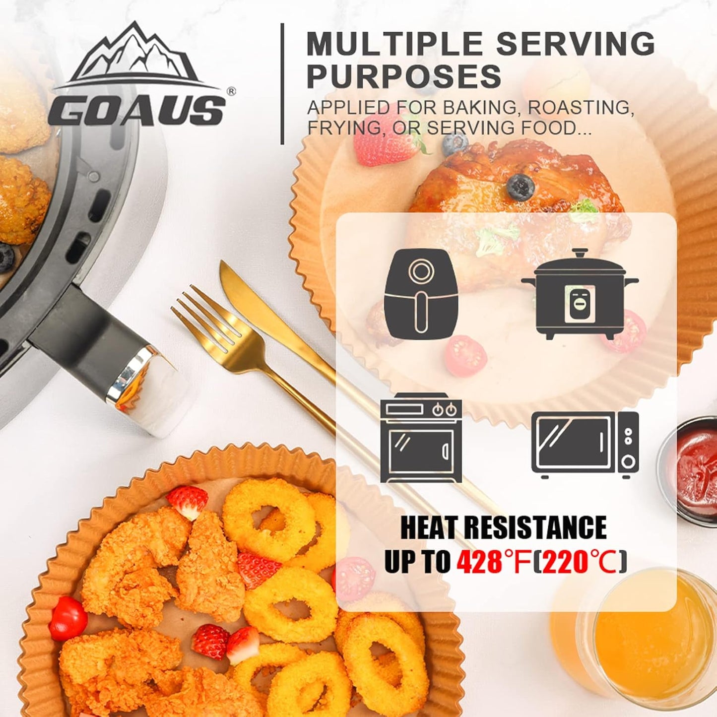 GOAUS Air Fryer 150 Pcs Round Paper Liners Disposable Large for 5 to 8 Qt Basket, 7.9 inch Unbleached Non-stick Oil-proof Parchment Paper