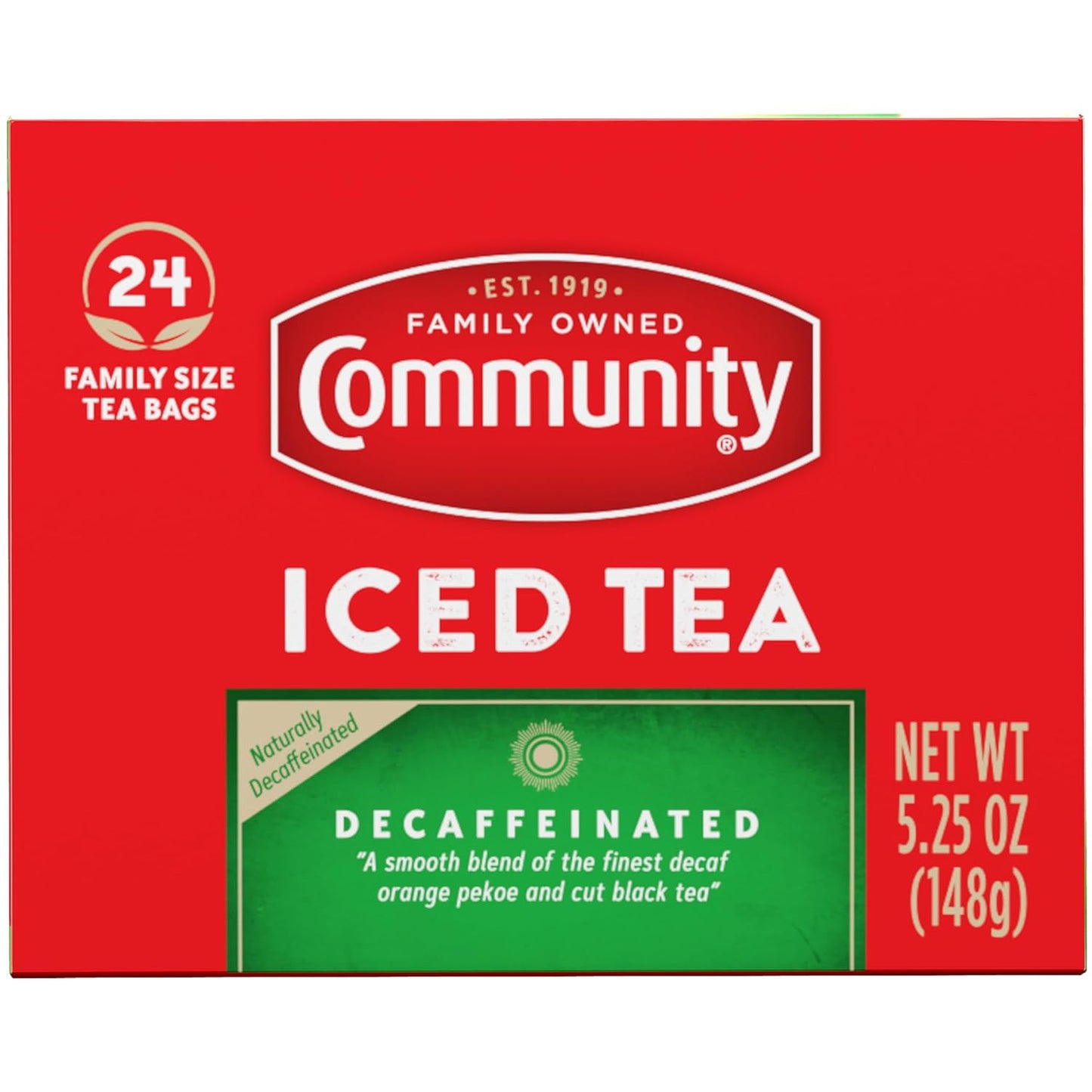 Community Coffee Decaf Tea, 24 Family Size Tea Bags (Pack of 1)
