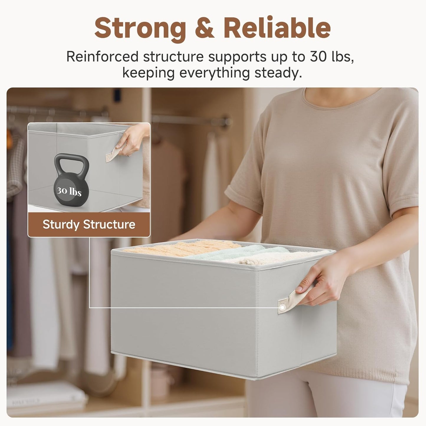 StorageWorks Storage Baskets for Shelves, Foldable Fabric Closet Storage Bins with Handles, Fabric Storage Bins Clothes Organizer, Light Gray, 3-Pack, Large