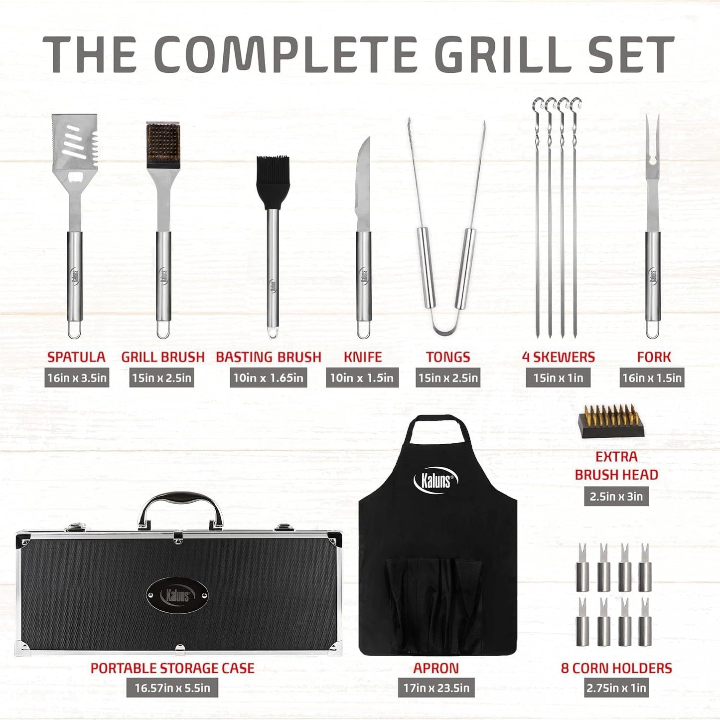 Kaluns Grilling Accessories, Gifts for Men Christmas Grilling Gifts for Dad, Heavy Duty Stainless Steel BBQ Grill Tools Set for Outdoor Grill with Aluminum Case and Apron, Birthday Gifts for Men Dad