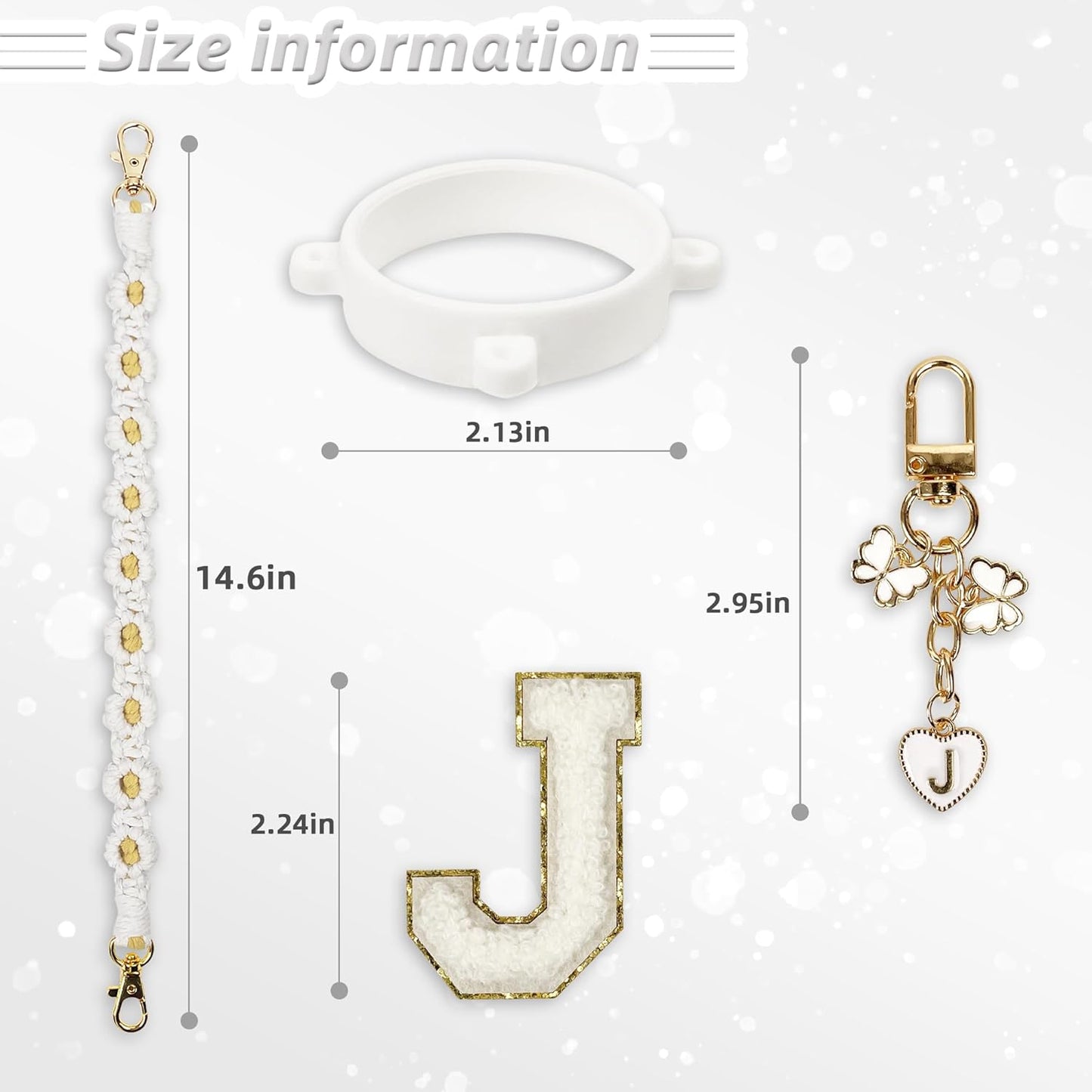 Cute Letter Charm Set Compatible with Owala Water Bottle 24 oz, 32 oz, 40 oz, Owala Kids, Owala Coffee Tumbler, Owala FreeSip – Includes Handle Strap, for Owala Accessories & Stanley Cup Accessories