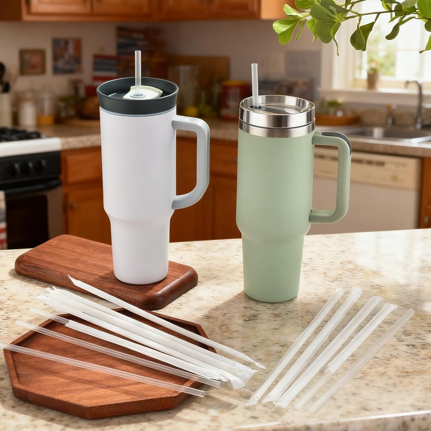 ALINK 100 Pcs Long Plastic Disposable Straws for 40 OZ Tumbler, 12 inch Clear Straws for Stanley Owala Yeti 30 oz 40 oz Cups, Half Gallon Jugs, Individually Wrapped