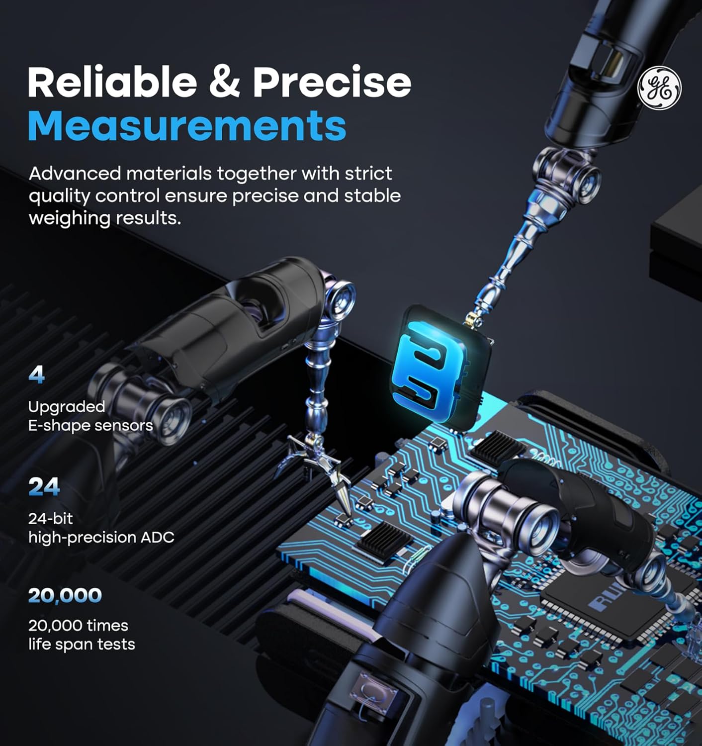 GE Smart Scale for Body Weight BMI Fat Muscle Mass with 14 Body Composition Metrics & All-in-one LCD Display, Digital Bathroom Weight Monitor Bluetooth with App, Accurate Weighing Machine 400lb White