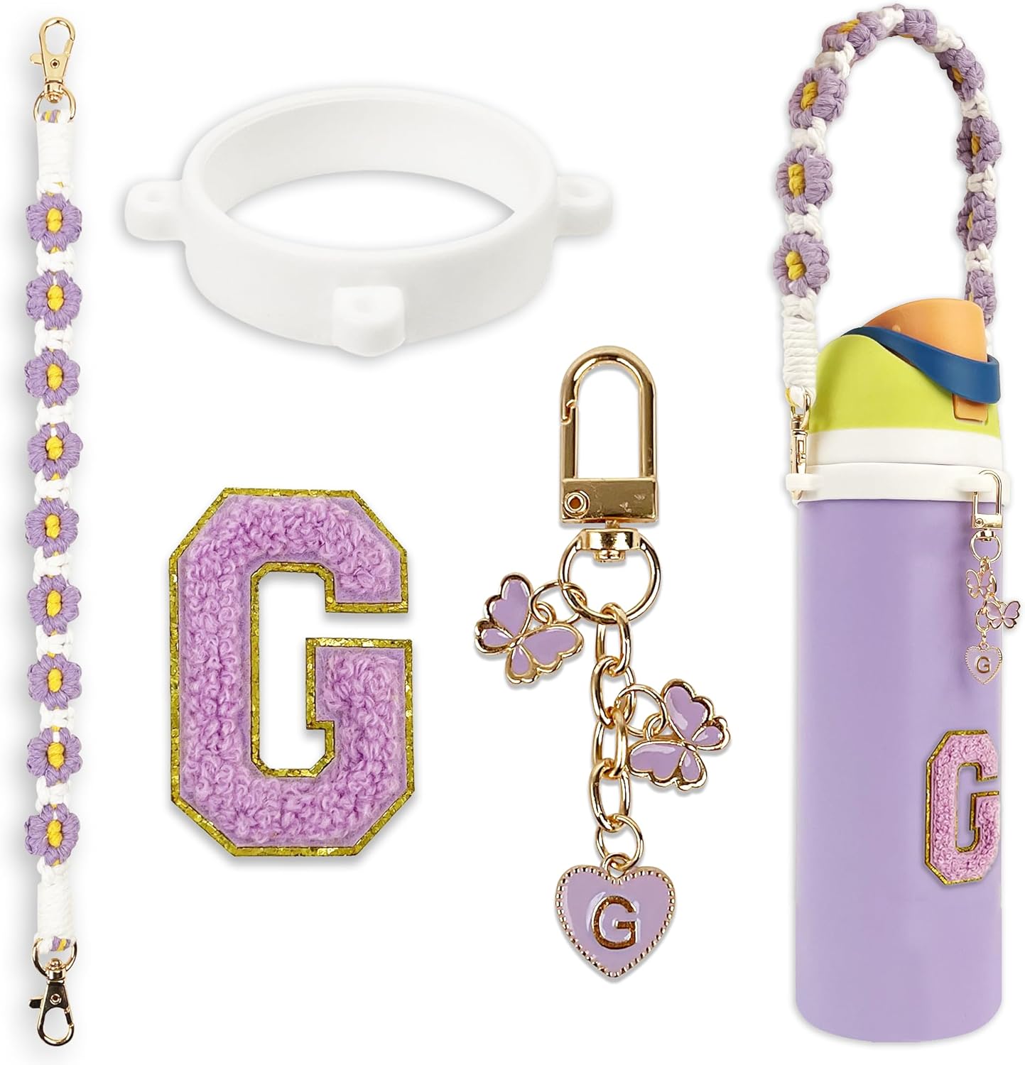 Cute Letter Charm Set Compatible with Owala Water Bottle 24 oz, 32 oz, 40 oz, Owala Kids, Owala Coffee Tumbler, Owala FreeSip – Includes Handle Strap, for Owala Accessories & Stanley Cup Accessories