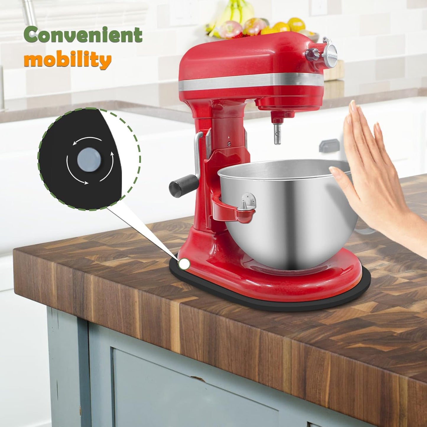 Bamboo Mixer Slider Compatible with Kitchen aid Bowl Lift 5-8 Qt Stand Mixer - Kitchen Countertop Storage Mover Sliding Caddy for Kitchen Aid 5-8 Qt Mixer (5-8 Qt - Black)