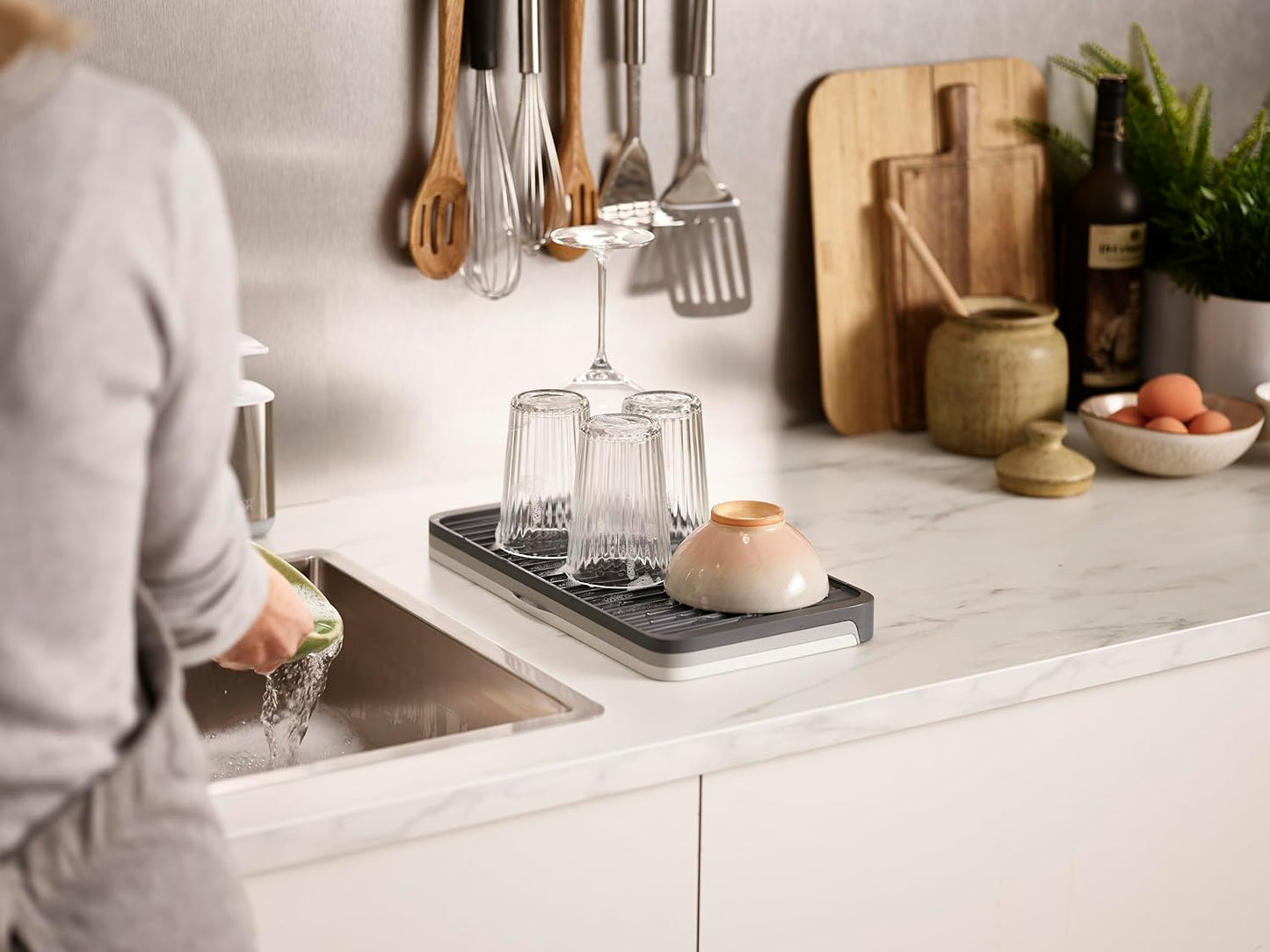 Joseph Joseph Tier Expandable Draining Board, Dish Rack Drainer, Plastic, Grey