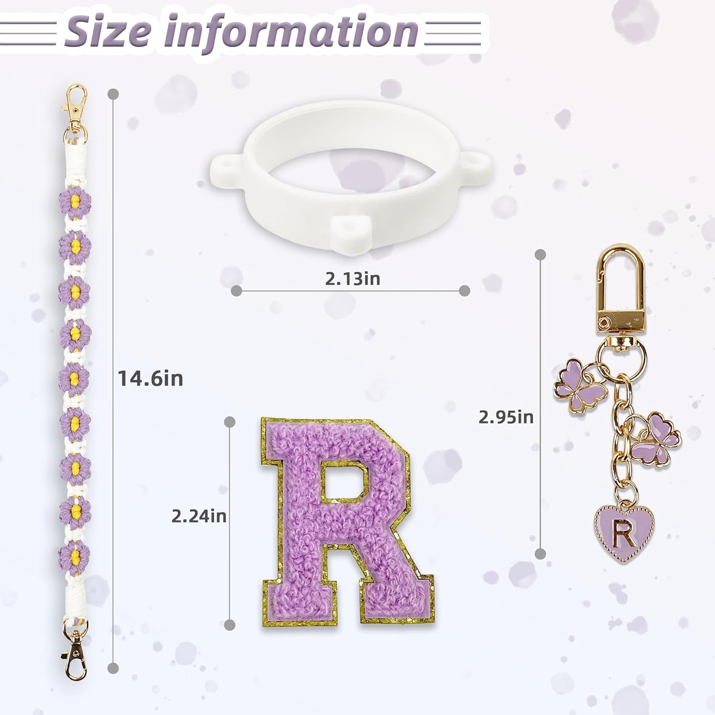 Cute Letter Charm Set Compatible with Owala Water Bottle 24 oz, 32 oz, 40 oz, Owala Kids, Owala Coffee Tumbler, Owala FreeSip – Includes Handle Strap, for Owala Accessories & Stanley Cup Accessories