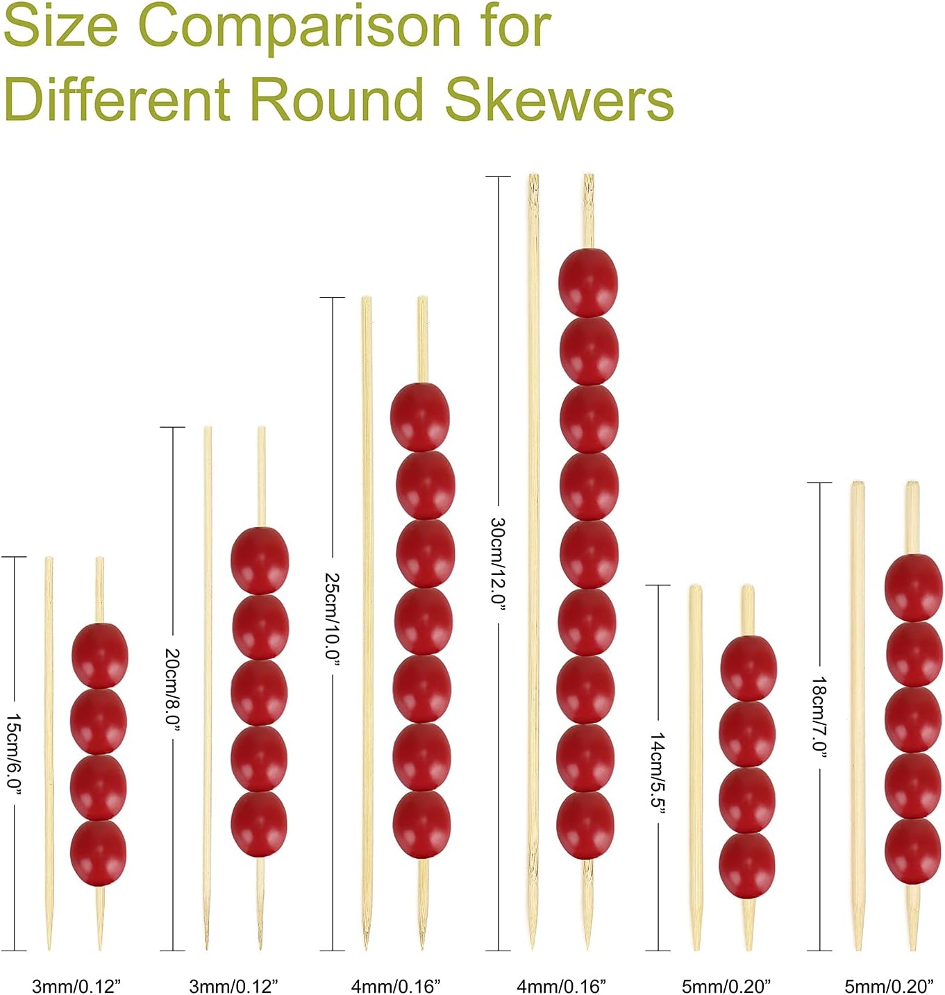 Minisland Premium 7 Inch Bamboo Skewers 5mm Thick Long Semi-point Caramel Candy Apple Corn Dog Sticks 100 Counts-MSL169