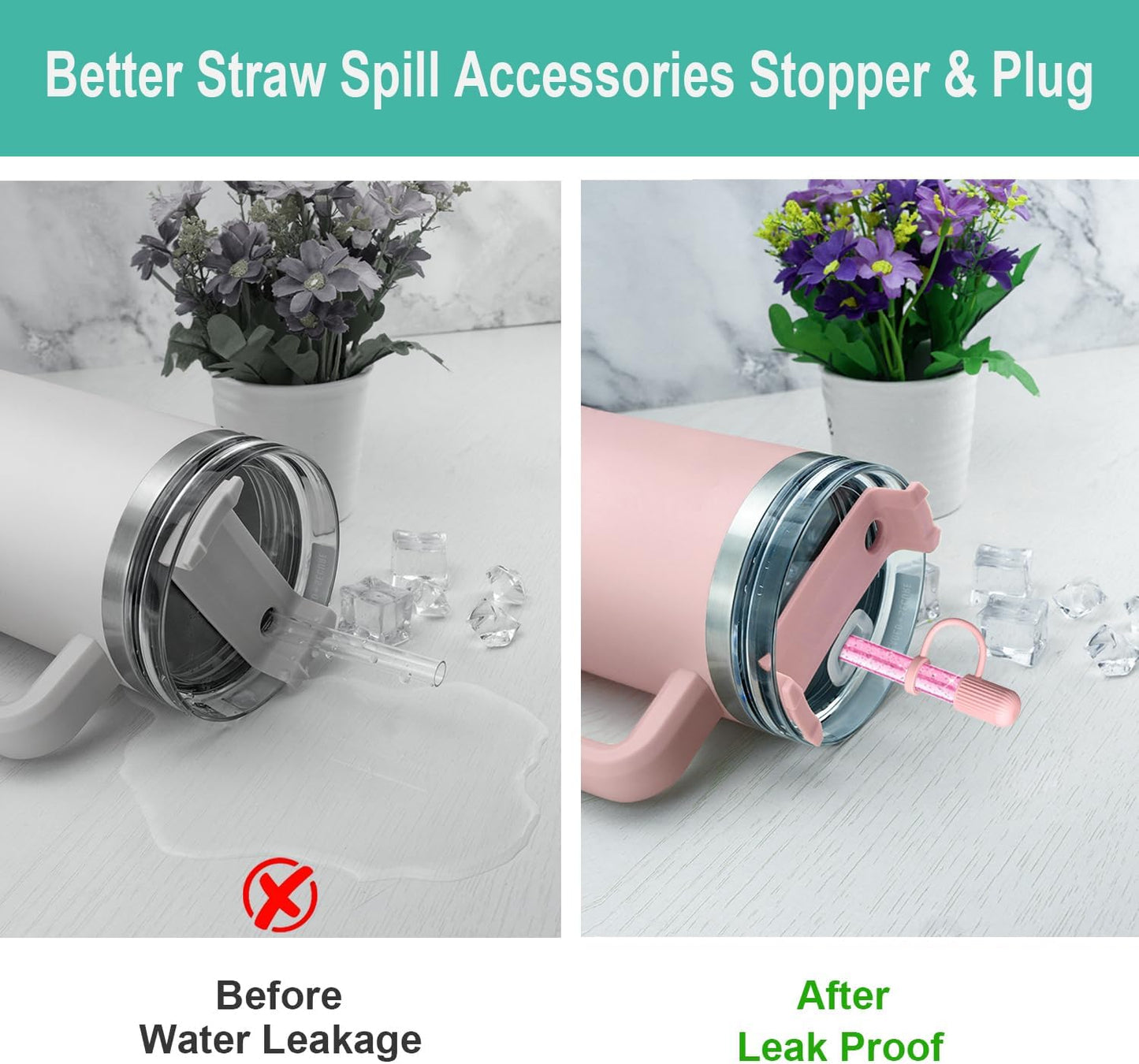 6 PCS Replacement Straws with Cover Spill Toppers for Stanley Cup 40 oz 30 oz Tumbler, Reusable Drinking Straws with Cover Cap and Cleaning Brush for Stanley Cup Accessorie, BPA Free, Dishwasher Safe