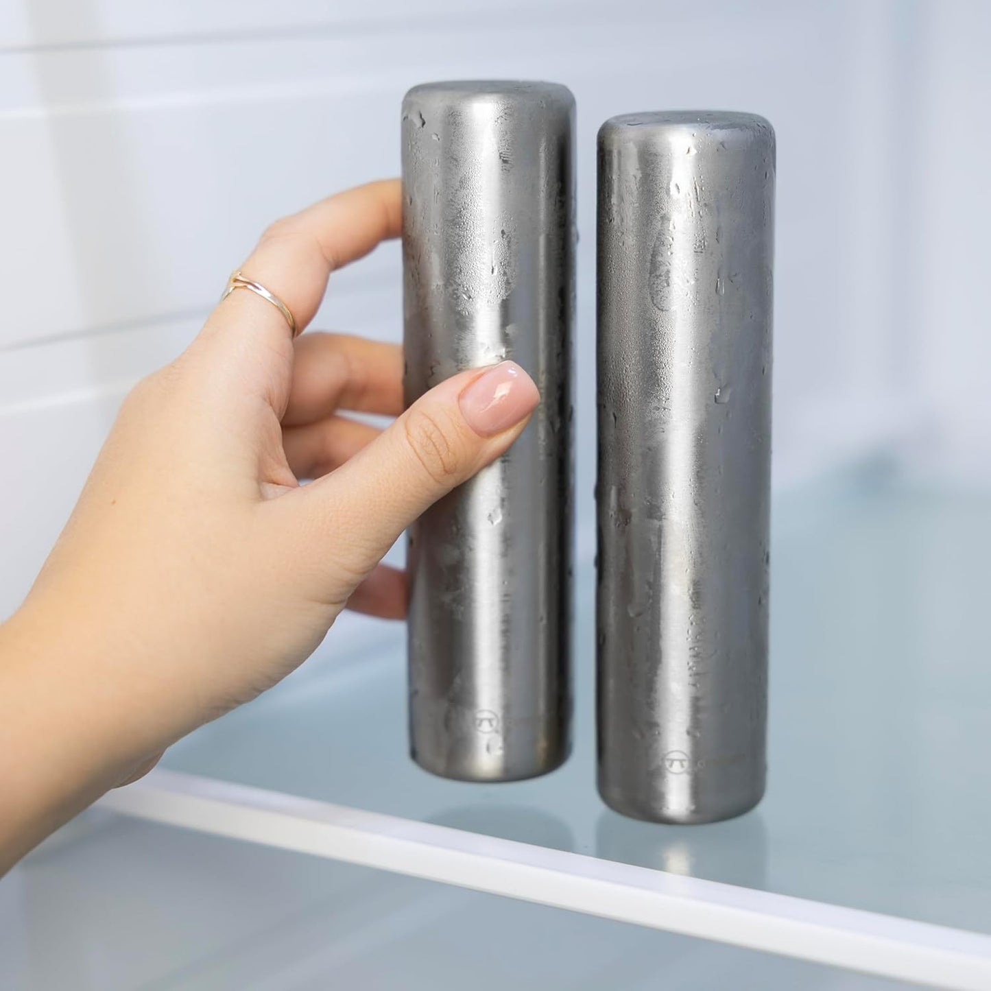 Outset Stainless Steel Cylinder Ice Packs, Set of 2 Reusable Travel Coolers, 6.3" x 1.6”