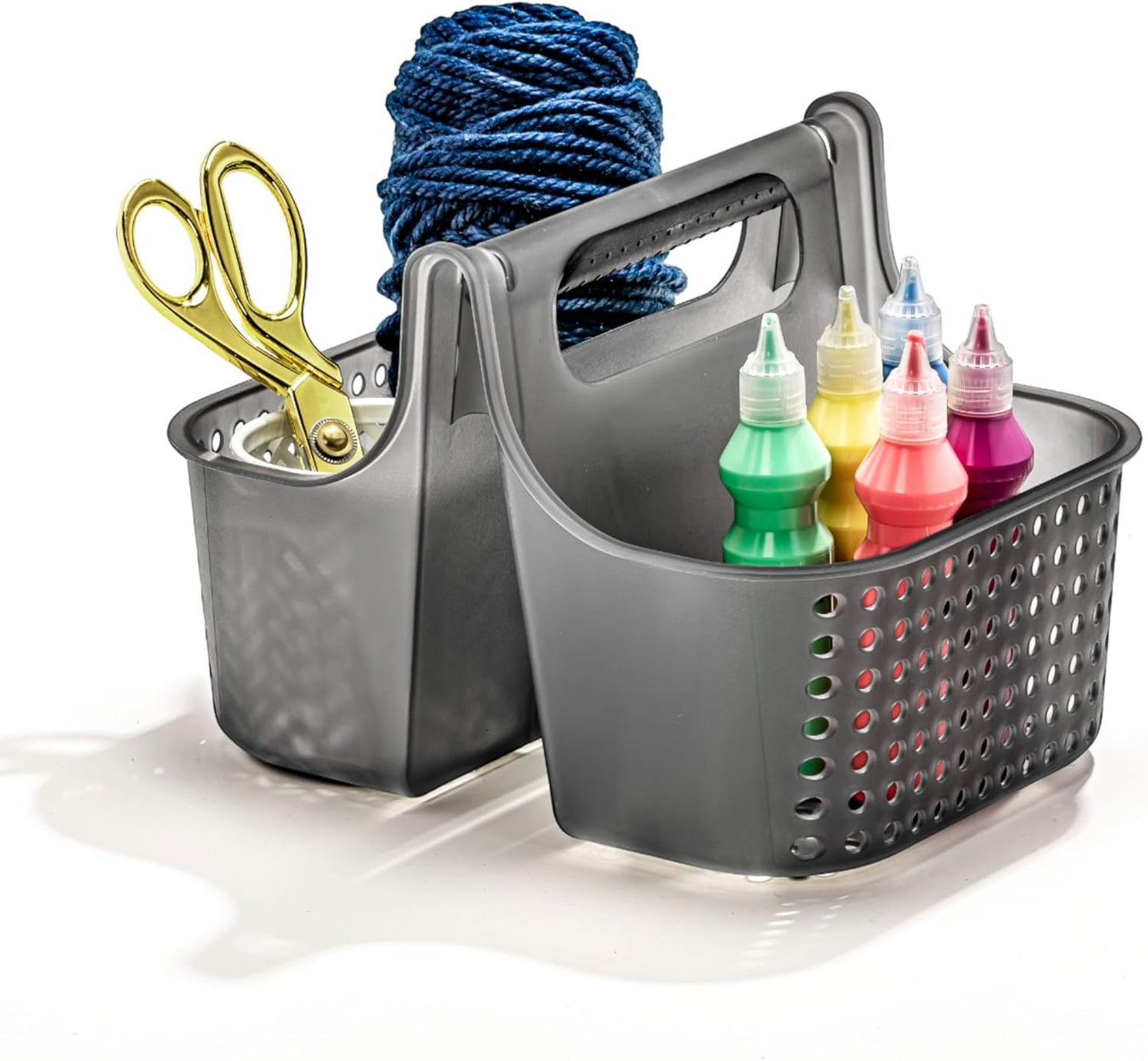 madesmart 2-Compartment Soft Grip Shower Tote for Bathroom Organization, Plastic Storage Shower Caddy Bucket, Small, Carbon