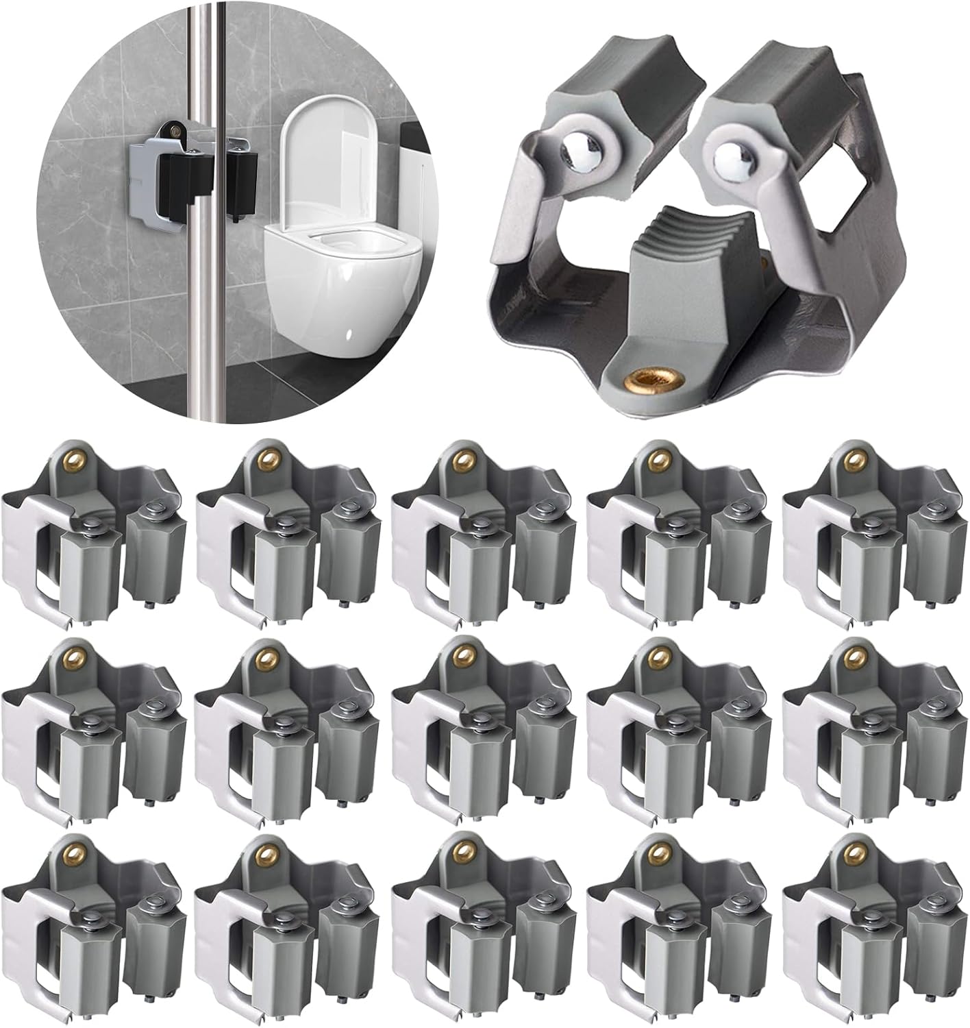 3-H Mop and Broom Holder Wall Mount,Mop Hanger 15 Pack for Organizing Yard Tool,Rake Handle up to 1.38Inch