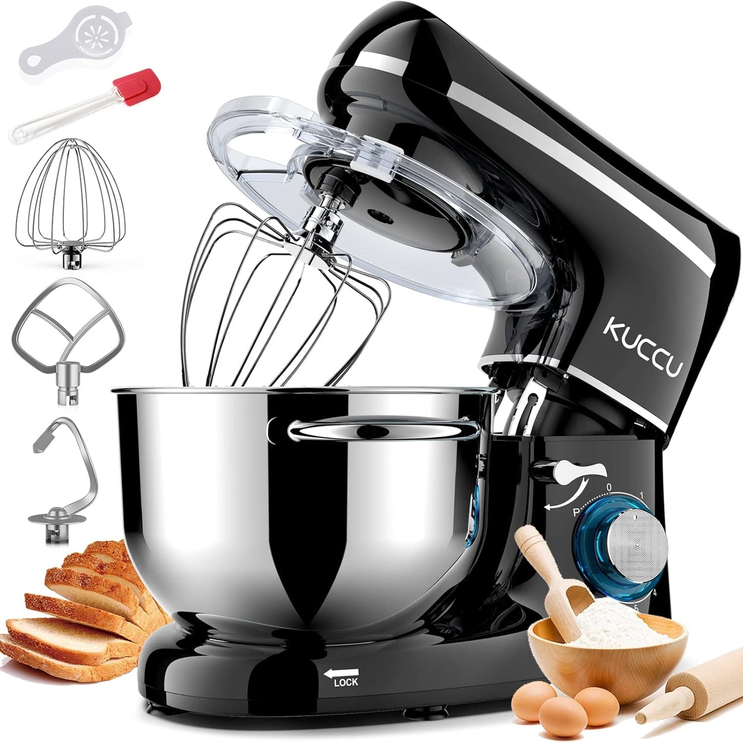 Stand Mixer, 6.5 Qt 660W, 6-Speed Tilt-Head Food Dough Mixer, Kitchen Electric Mixer with Stainless Steel Bowl,Dough Hook,Whisk, Beater, Egg white separator (6.5-QT, Black)