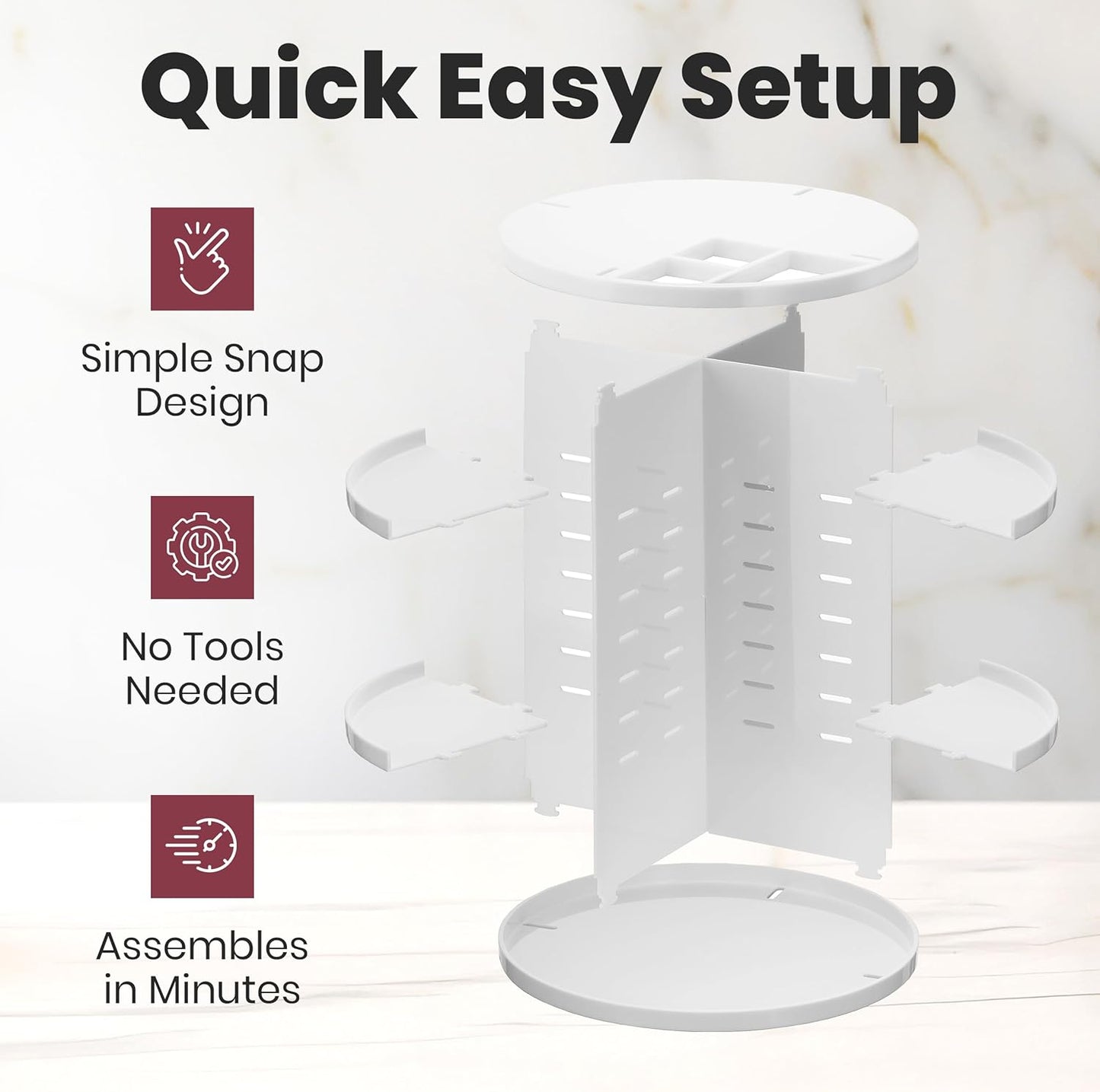 Masirs 360 Rotating Makeup Organizer - Adjustable Shelf Height and Fully Rotatable. The Perfect Cosmetic Organizer for Bedroom Dresser or Vanity Countertop. (White)