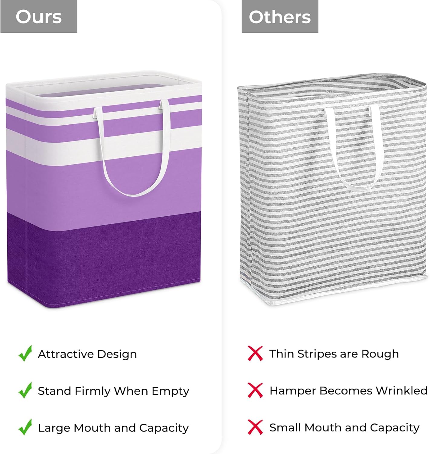 HomeHacks 2 Pack Large Laundry Baskets, Waterproof, Freestanding Laundry Hampers, Collapsible Clothes Hamper with Reinforced Handles in Laundry, College Dorm, Bathroom, Bedroom (Purple, 100Lx2)