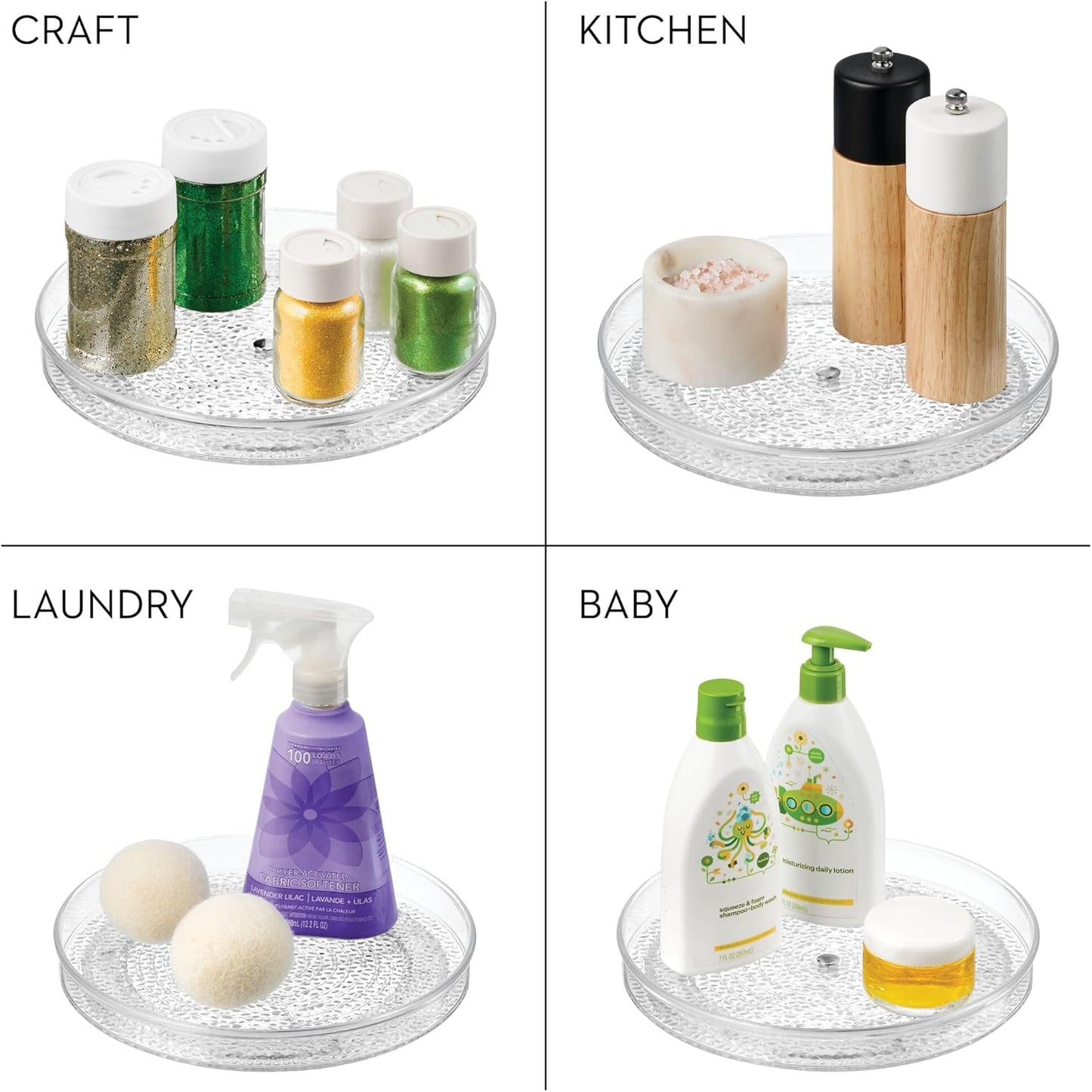 iDesign The Rain Collection Lazy Susan Turntable Organizer, 9" x 9" x 1.5", Clear