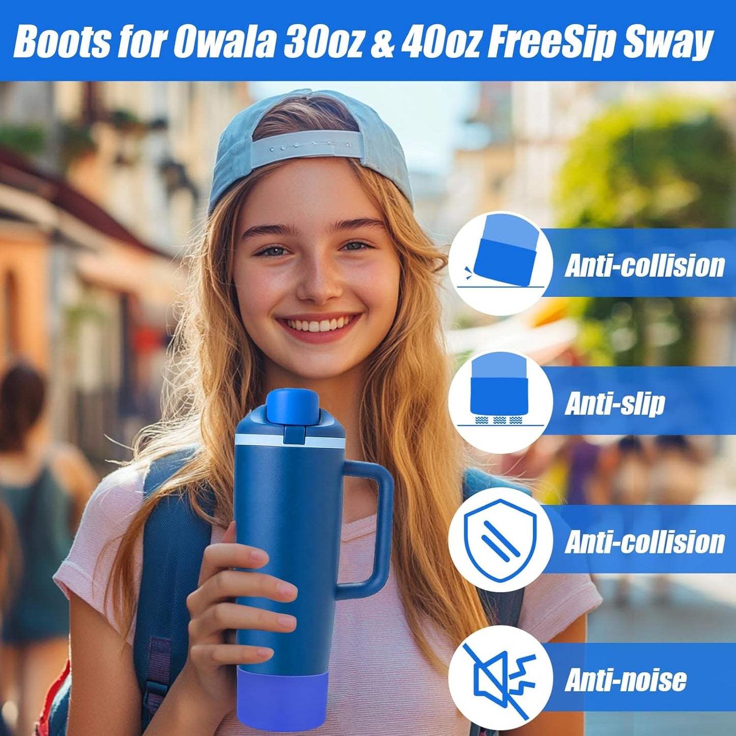 Mity rain 2PCS Protective Silicone Boots for Owala 30oz & 40oz FreeSip Sway Bottles & Tumblers - Accessories for owala, Enhances Stability & Prevents Scratches (Bright Blue)
